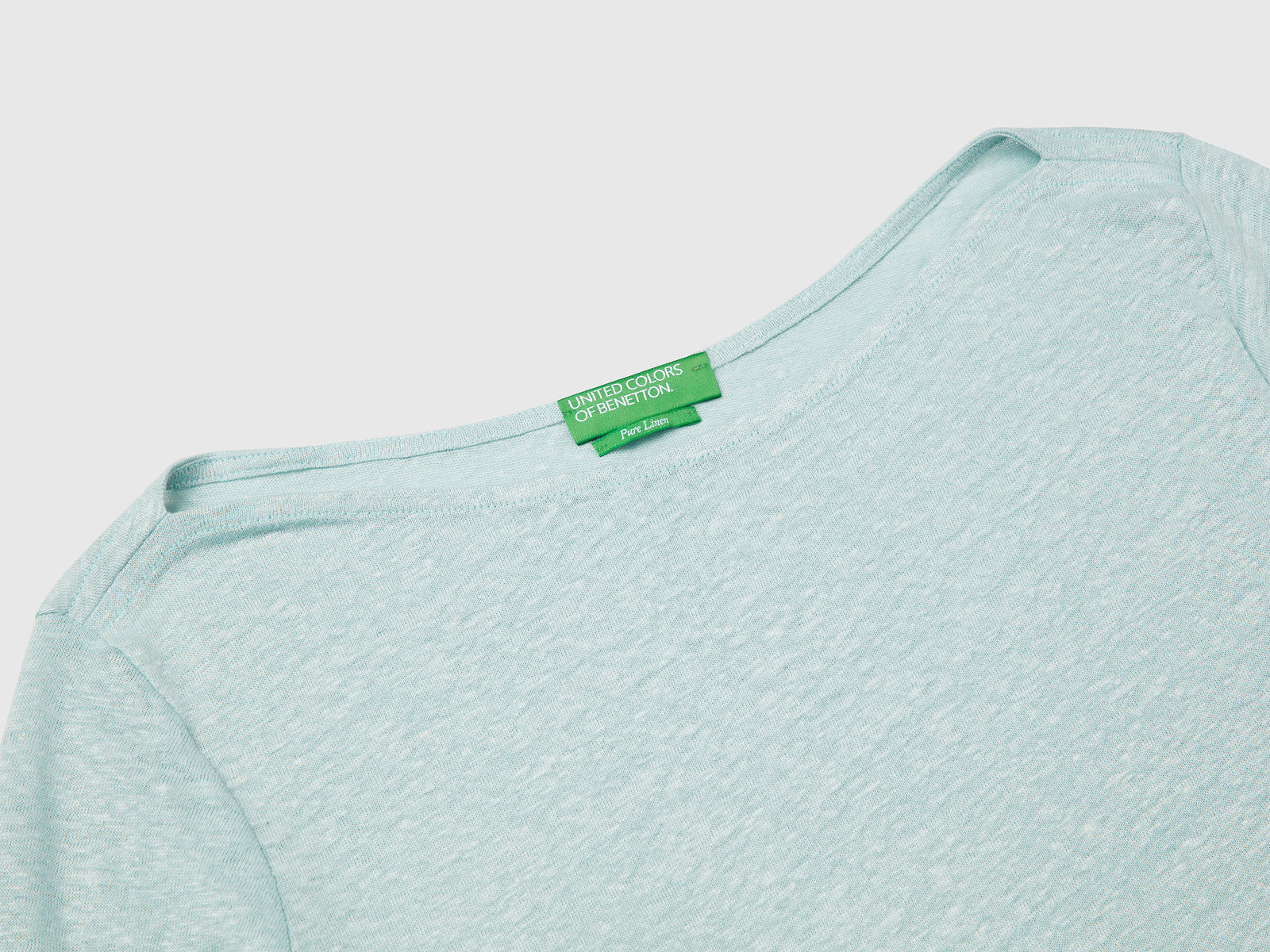 T-shirt manica a 3/4 in puro lino da donna verde acqua 3 | Benetton Outlet