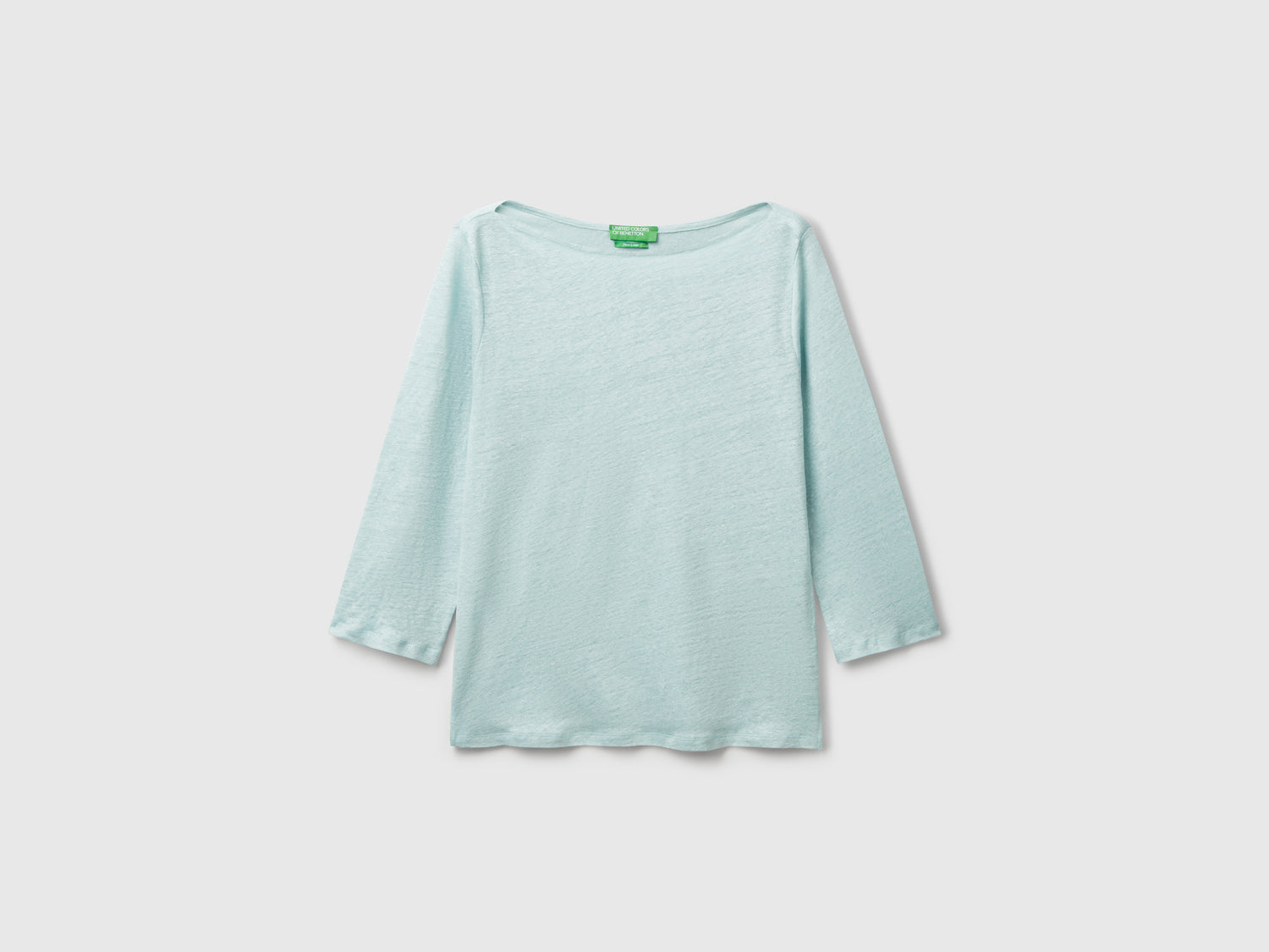 T-shirt manica a 3/4 in puro lino da donna verde acqua | Benetton Outlet