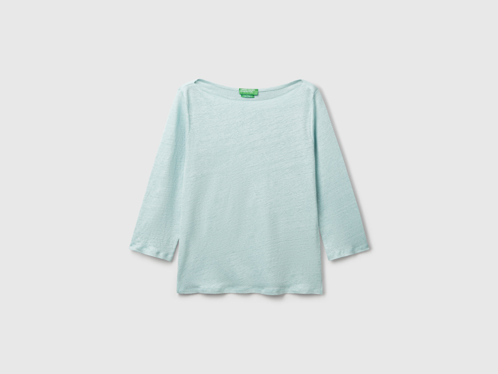 T-shirt manica a 3/4 in puro lino da donna verde acqua | Benetton Outlet