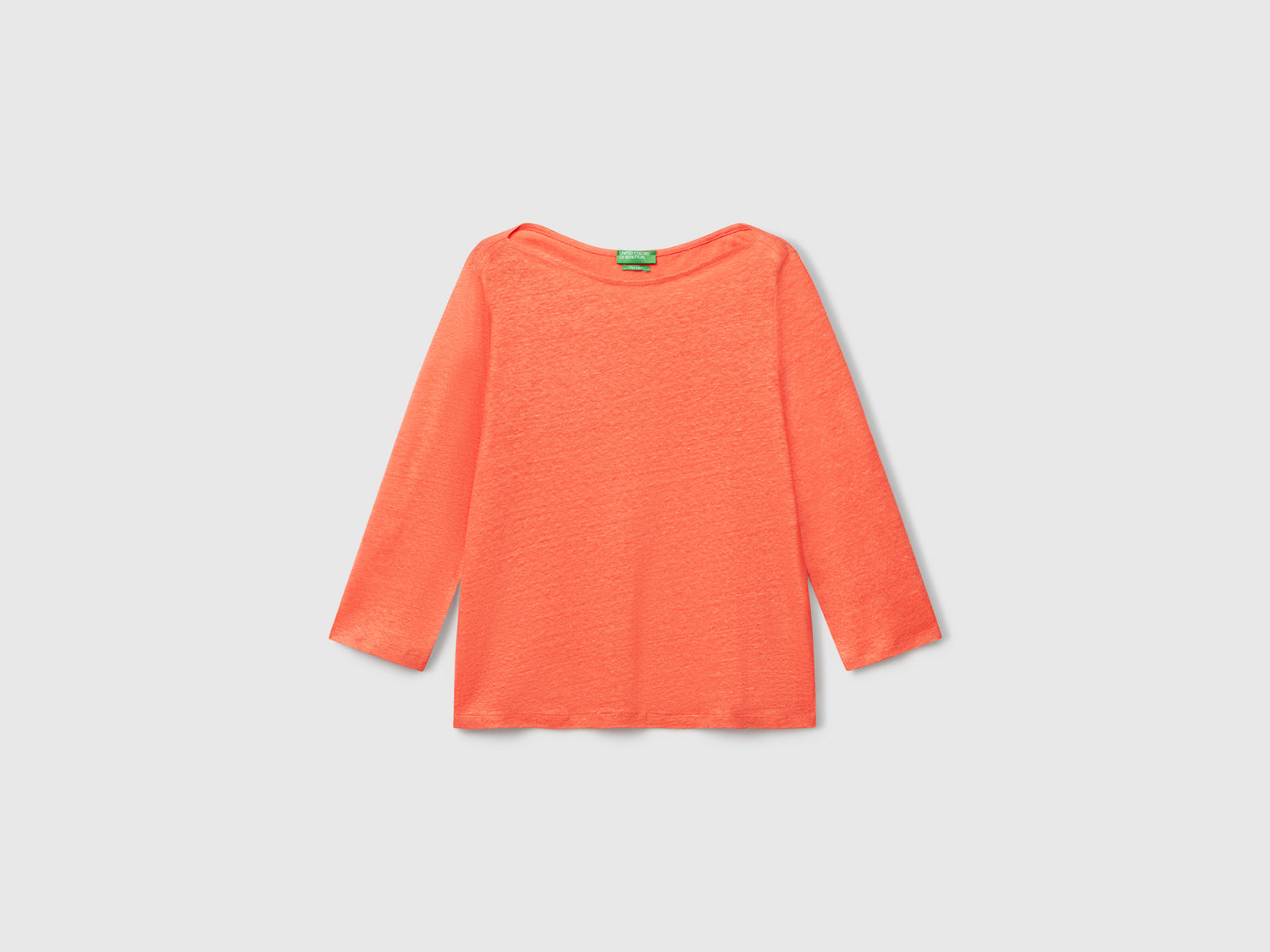 T-shirt manica a 3/4 in puro lino da donna arancione | Benetton Outlet