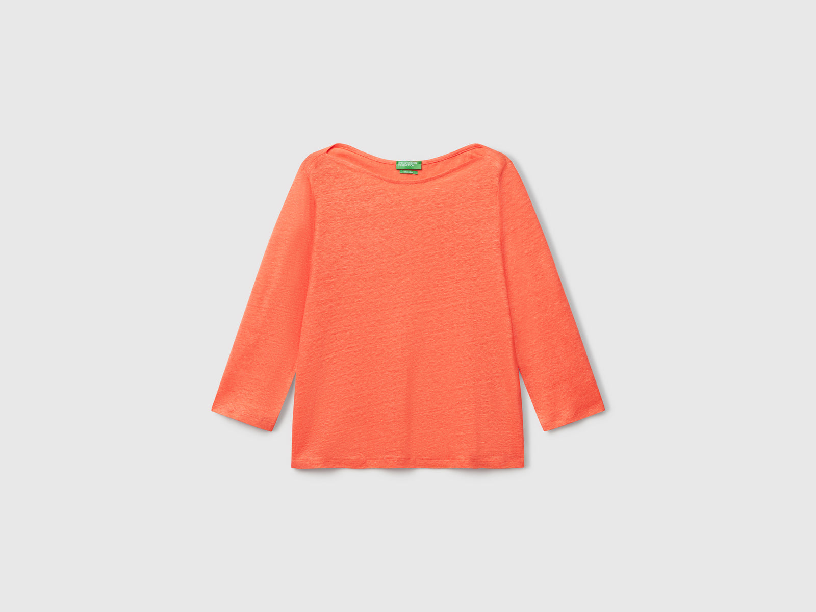 T-shirt manica a 3/4 in puro lino da donna arancione | Benetton Outlet