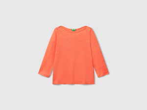 T-shirt manica a 3/4 in puro lino