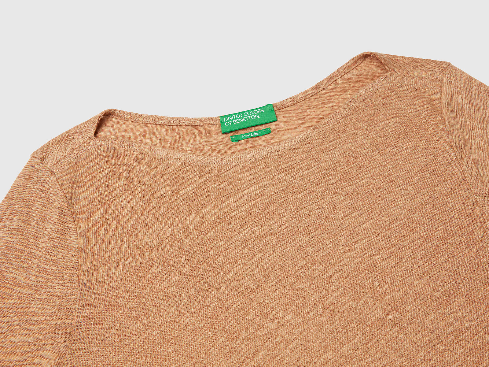T-shirt manica a 3/4 in puro lino da donna cammello 3 | Benetton Outlet