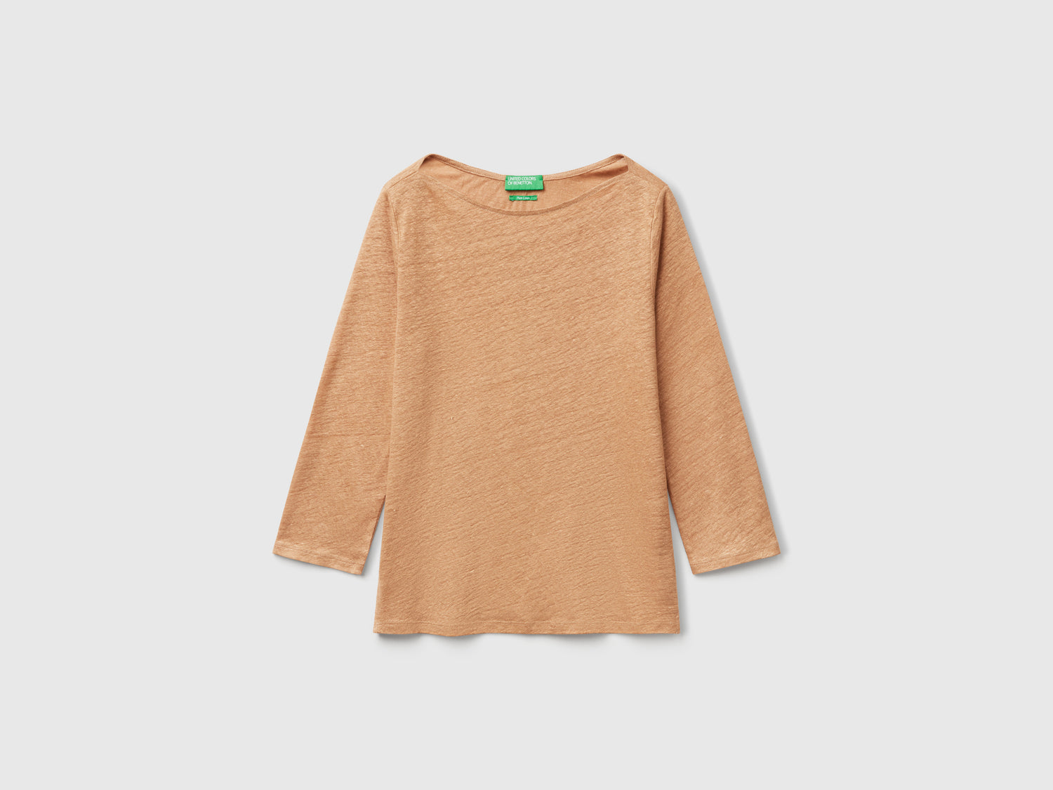 T-shirt manica a 3/4 in puro lino da donna cammello | Benetton Outlet