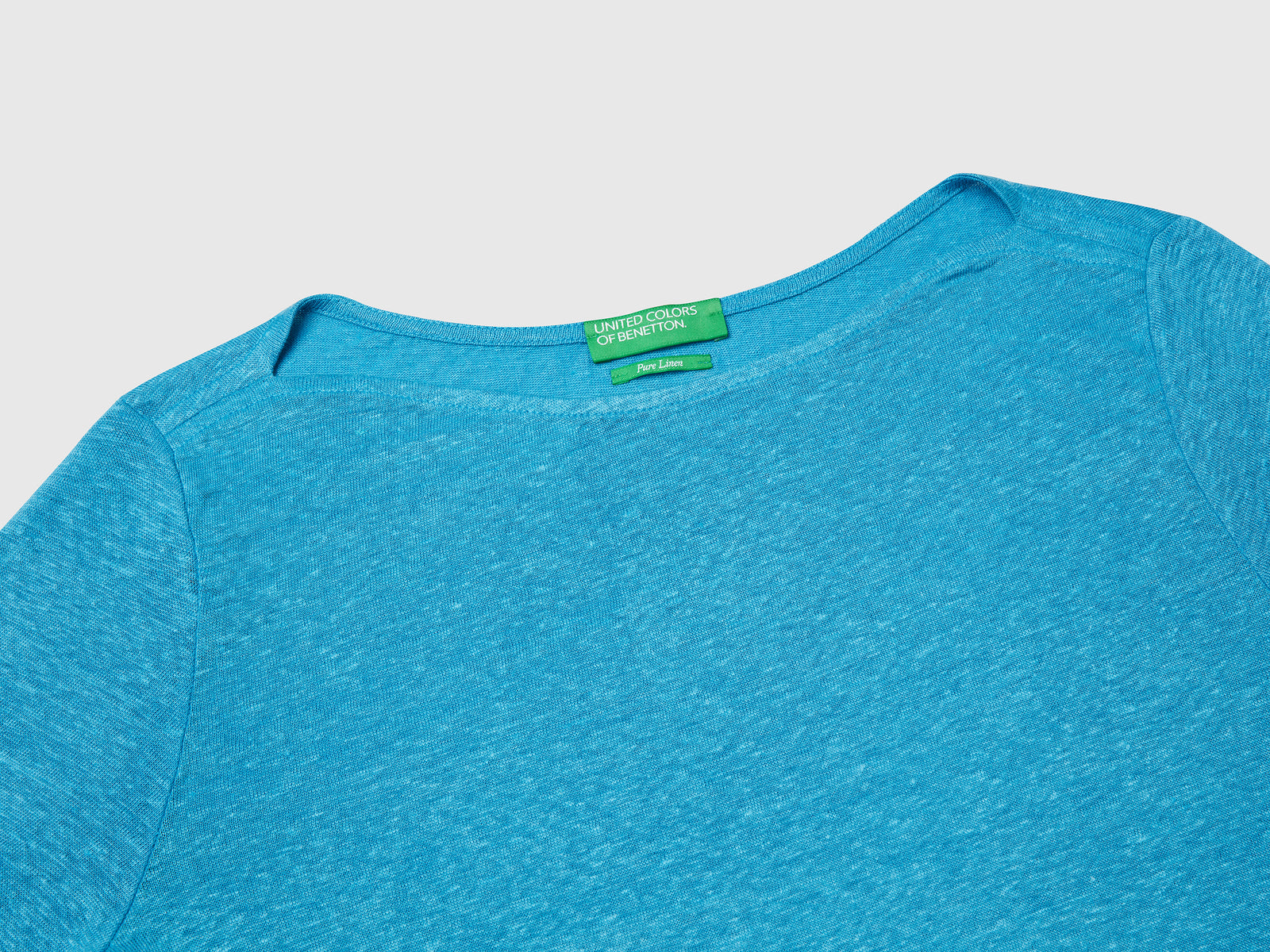 T-shirt manica a 3/4 in puro lino da donna verde ottanio 3 | Benetton Outlet