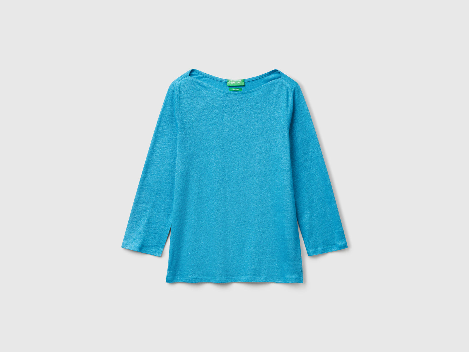 T-shirt manica a 3/4 in puro lino da donna verde ottanio | Benetton Outlet