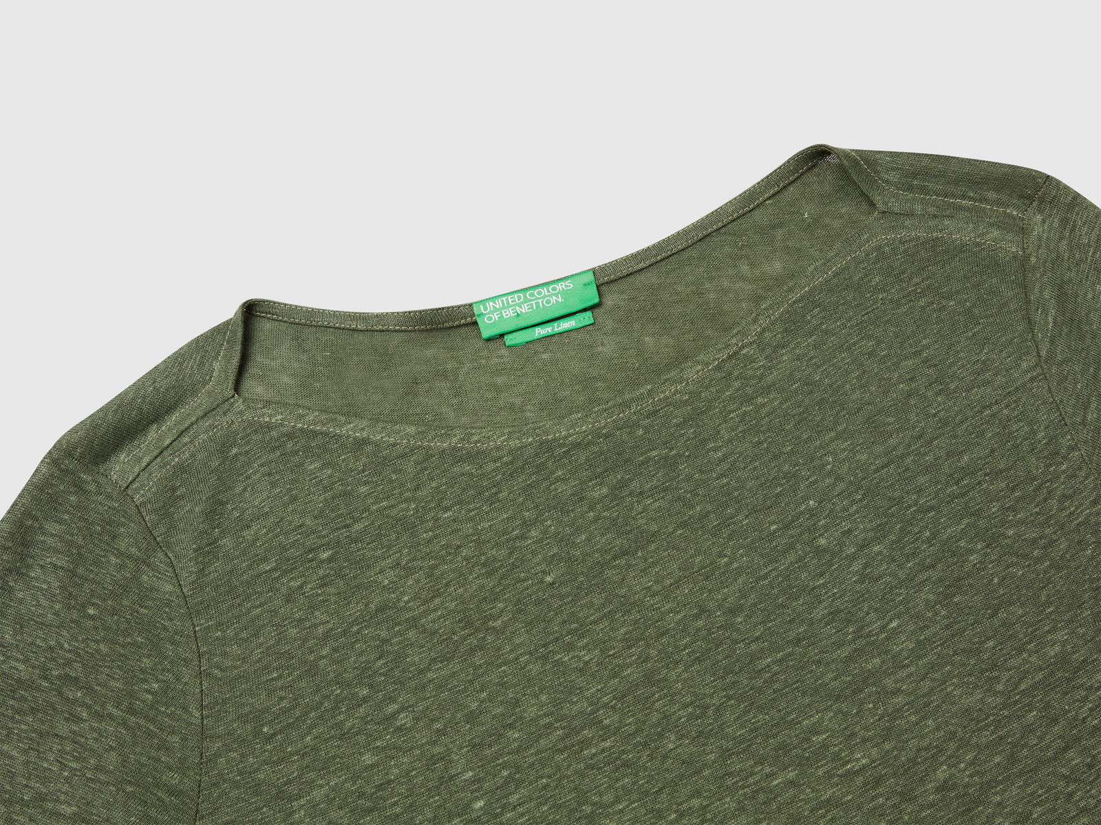 T-shirt manica a 3/4 in puro lino da donna verde militare 3 | Benetton Outlet