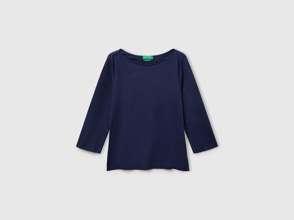 T-shirt manica a 3/4 in puro lino