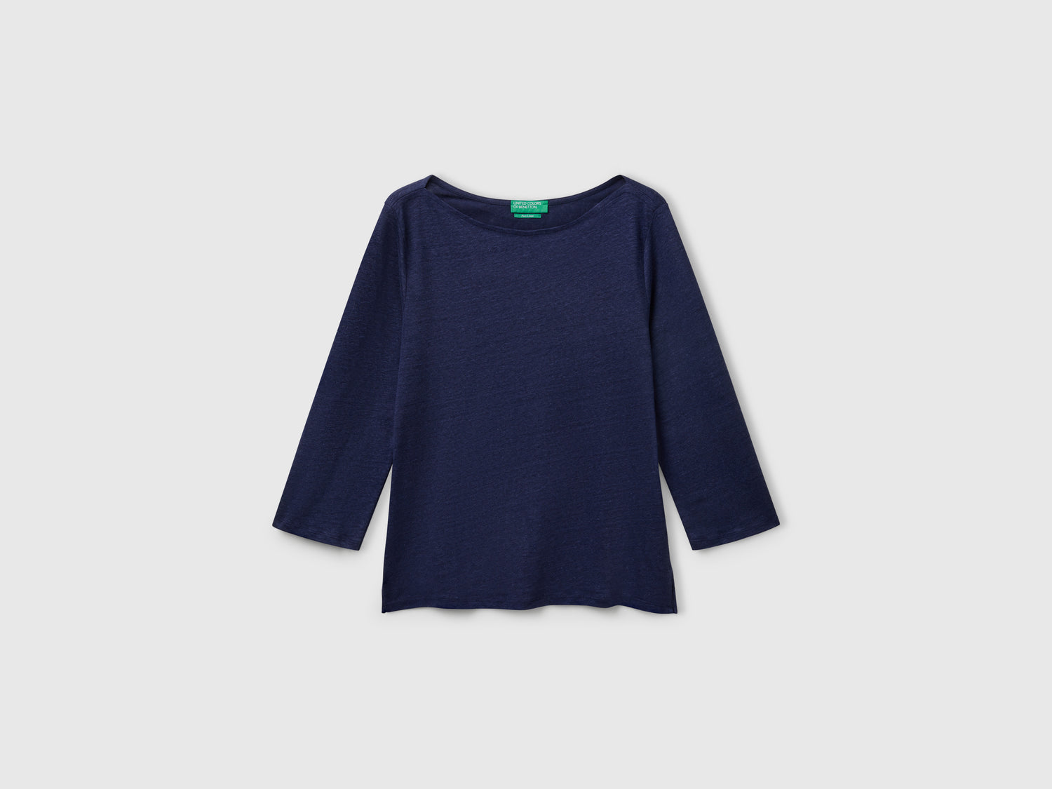 T-shirt manica a 3/4 in puro lino da donna blu scuro | Benetton Outlet