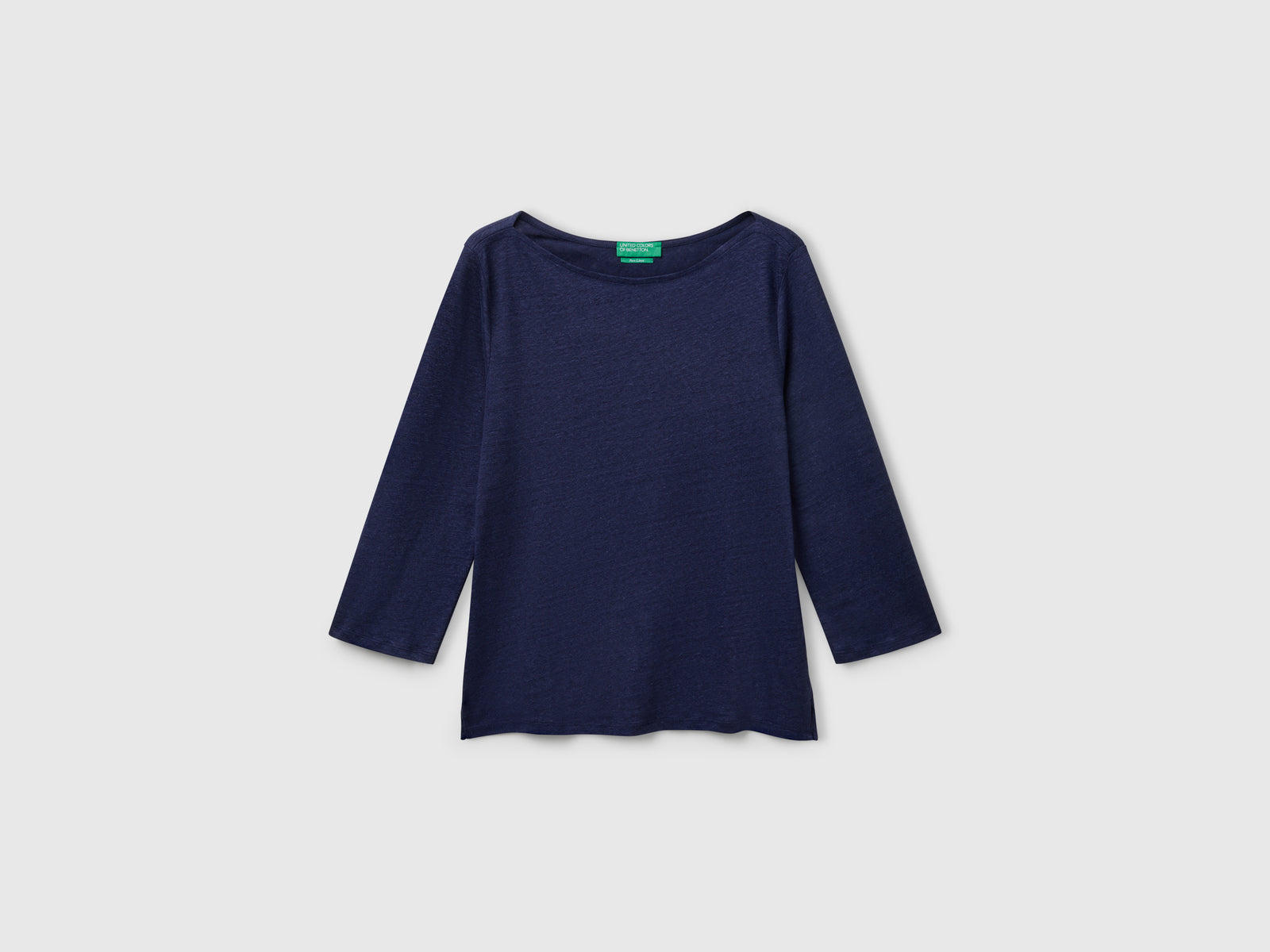 T-shirt manica a 3/4 in puro lino da donna blu scuro | Benetton Outlet