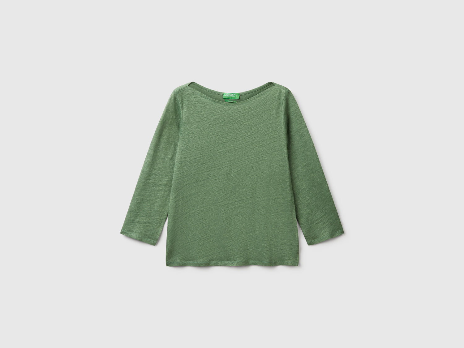 T-shirt manica a 3/4 in puro lino da donna verde | Benetton Outlet