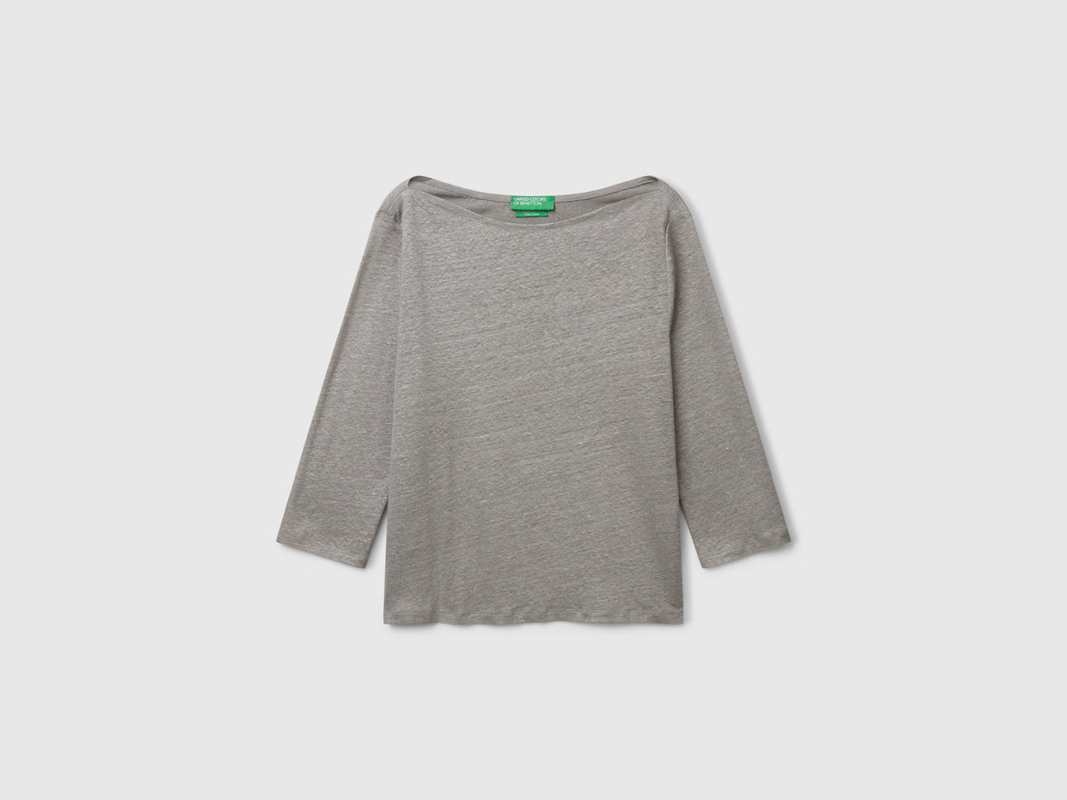 T-shirt manica a 3/4 in puro lino