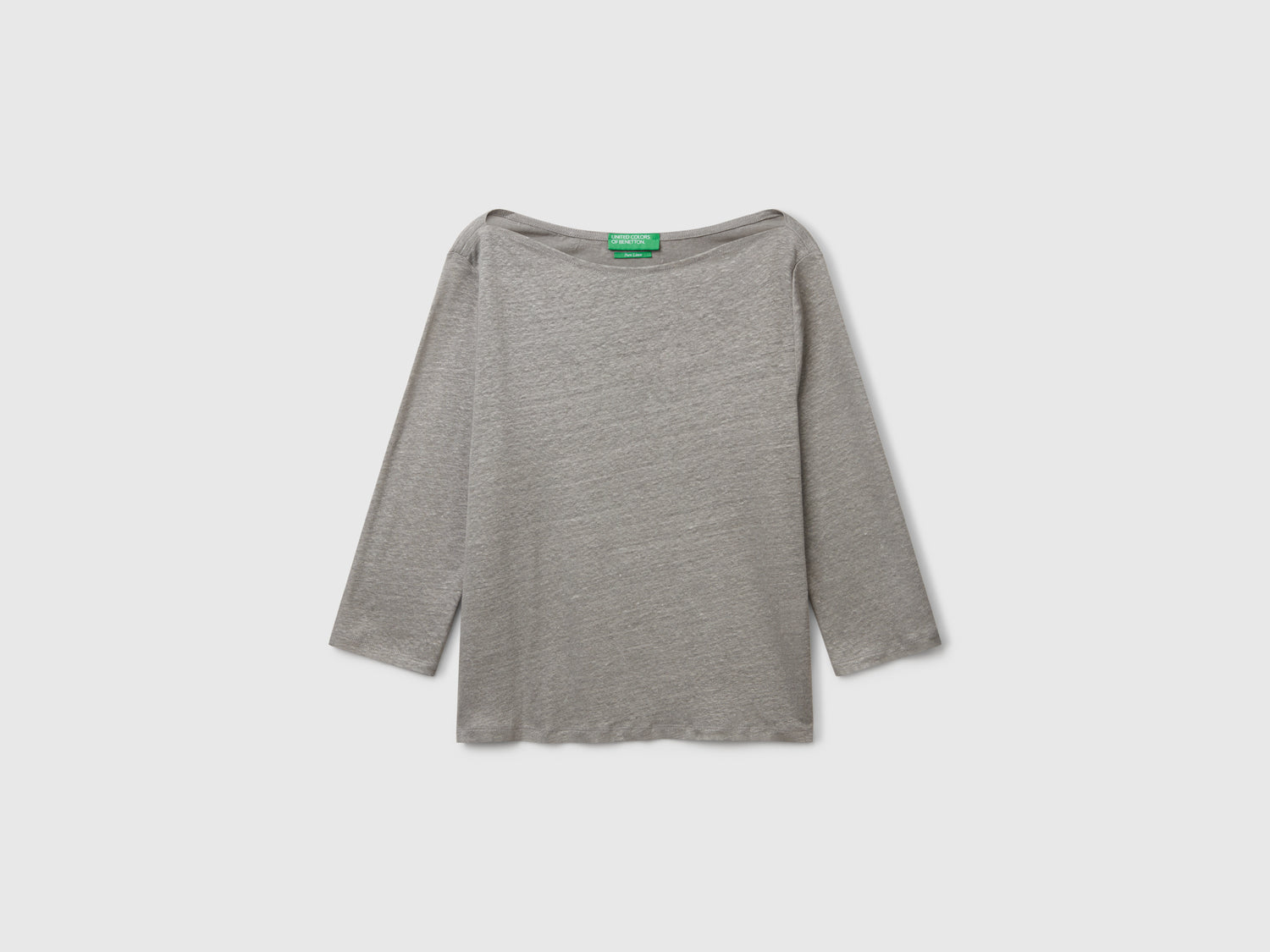 T-shirt manica a 3/4 in puro lino da donna grigio | Benetton Outlet