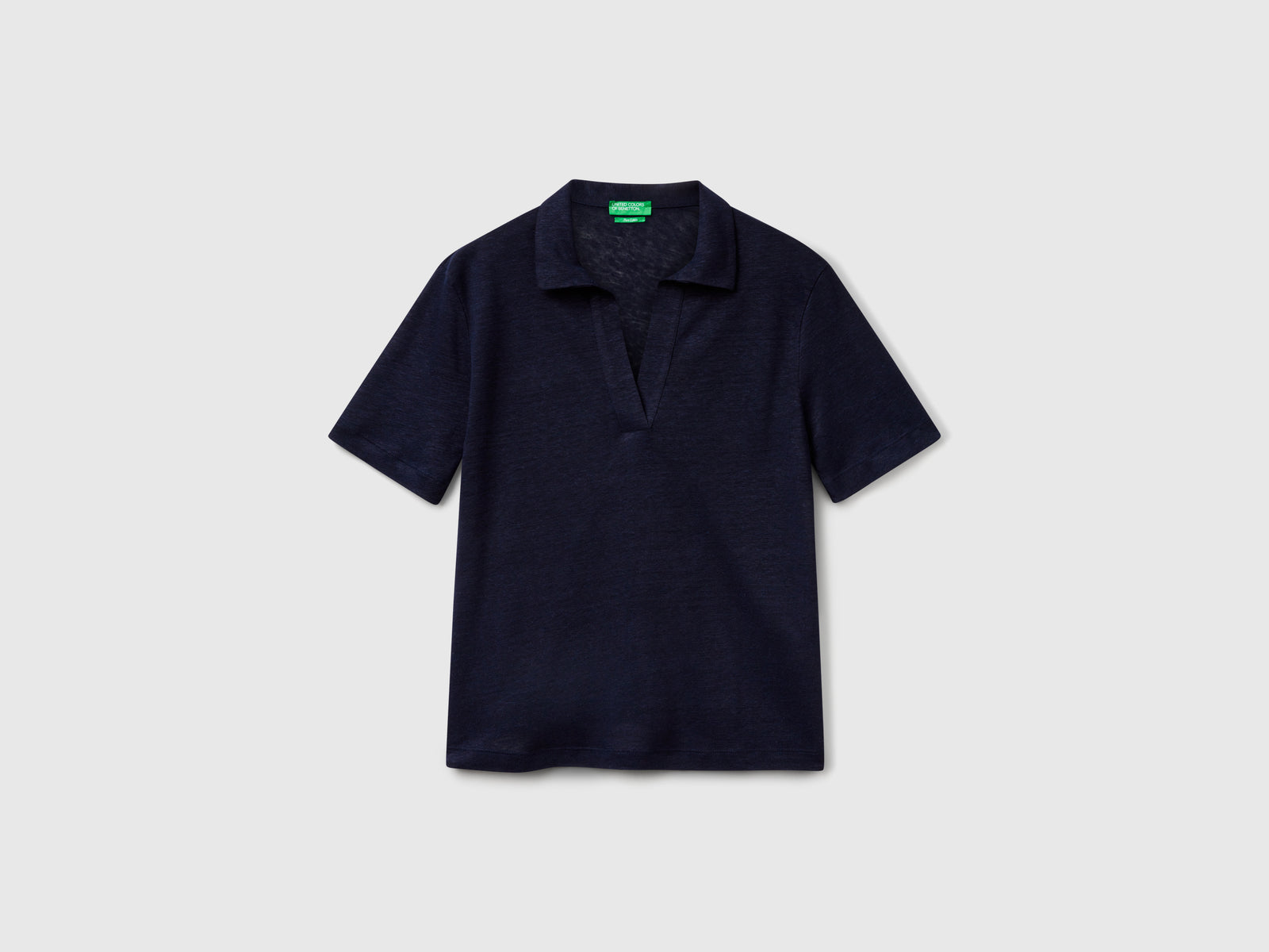 Polo in puro lino da donna blu scuro | Benetton Outlet