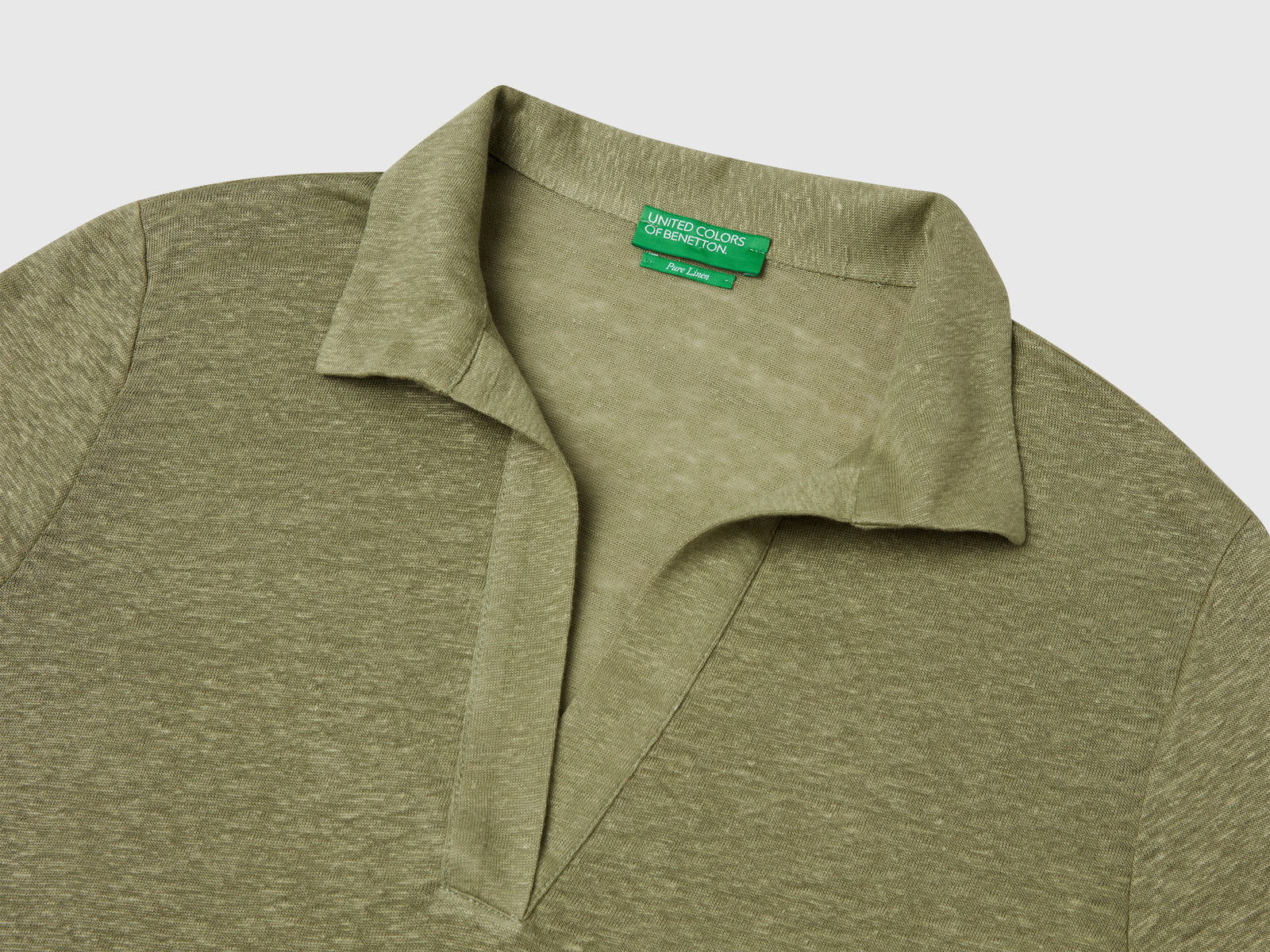 Polo in puro lino da donna verde oliva 3 | Benetton Outlet