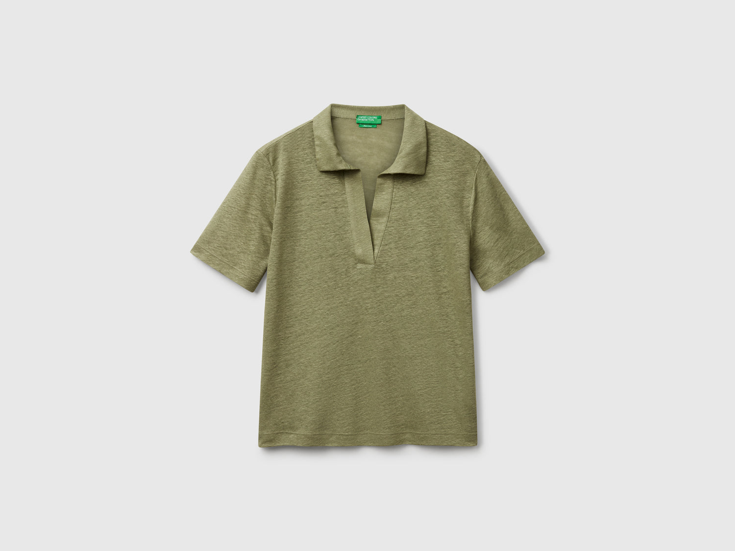 Polo in puro lino da donna verde oliva | Benetton Outlet