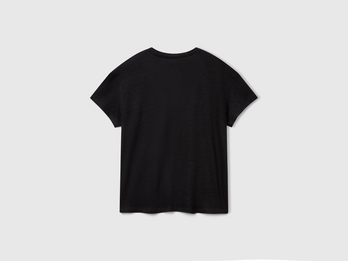 T-shirt scollo a V in puro lino