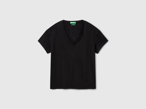 T-shirt scollo a V in puro lino