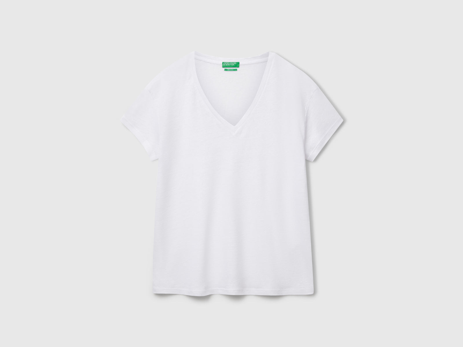 T-shirt scollo a V in puro lino da donna bianco | Benetton Outlet