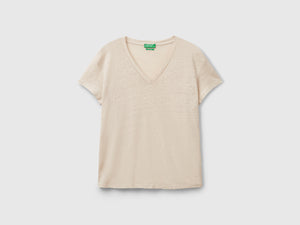 T-shirt scollo a V in puro lino