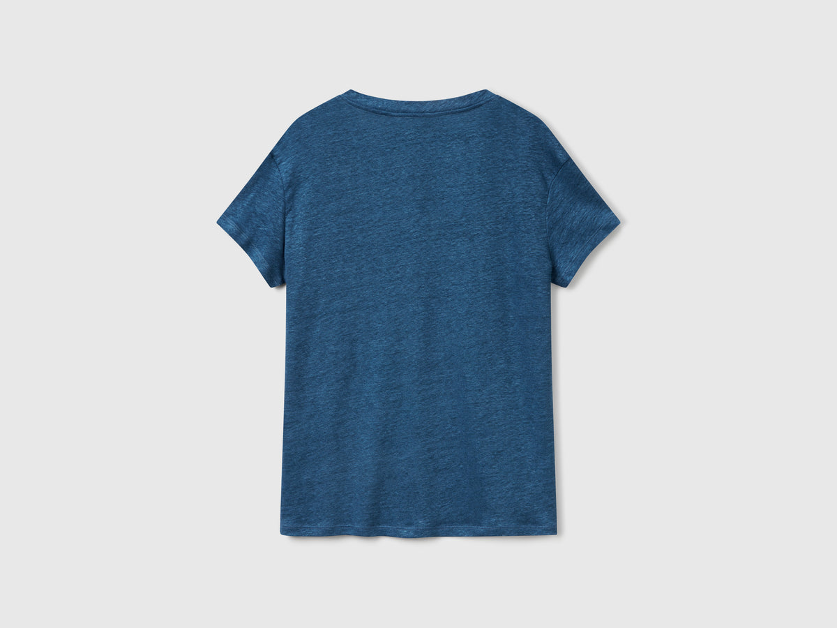 T-shirt scollo a V in puro lino