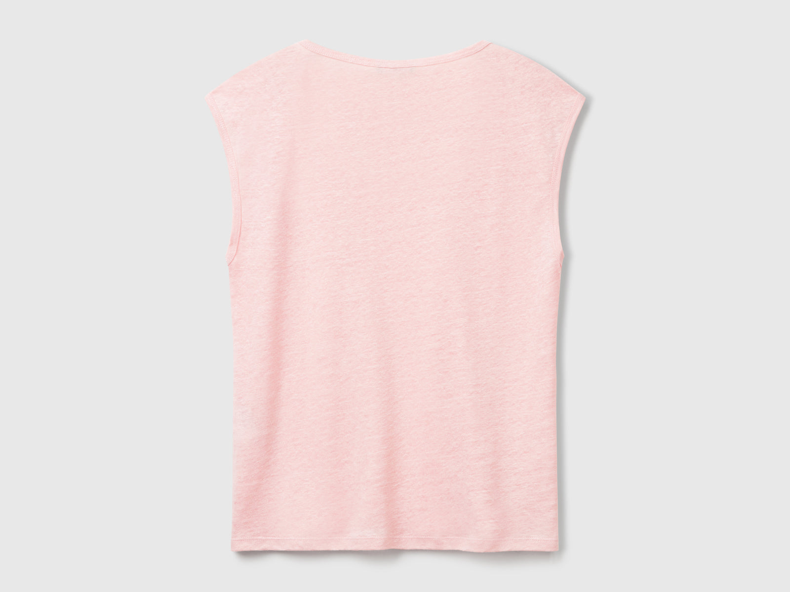 Maglietta scollo ampio in puro lino da donna rosa tenue 2 | Benetton Outlet