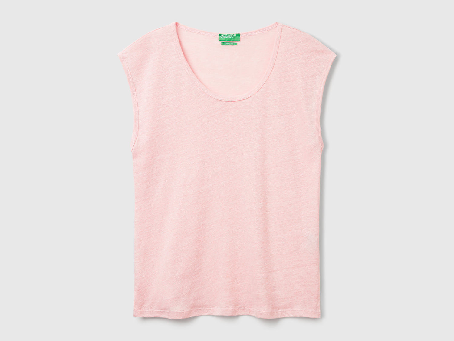 Maglietta scollo ampio in puro lino da donna rosa tenue | Benetton Outlet
