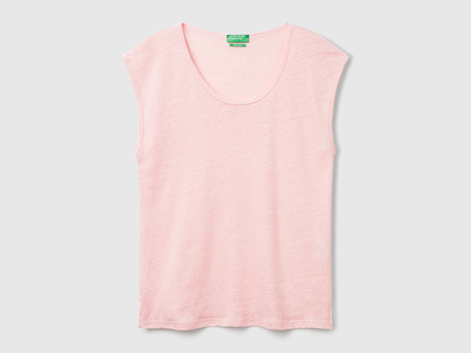 Maglietta scollo ampio in puro lino da donna rosa tenue | Benetton Outlet