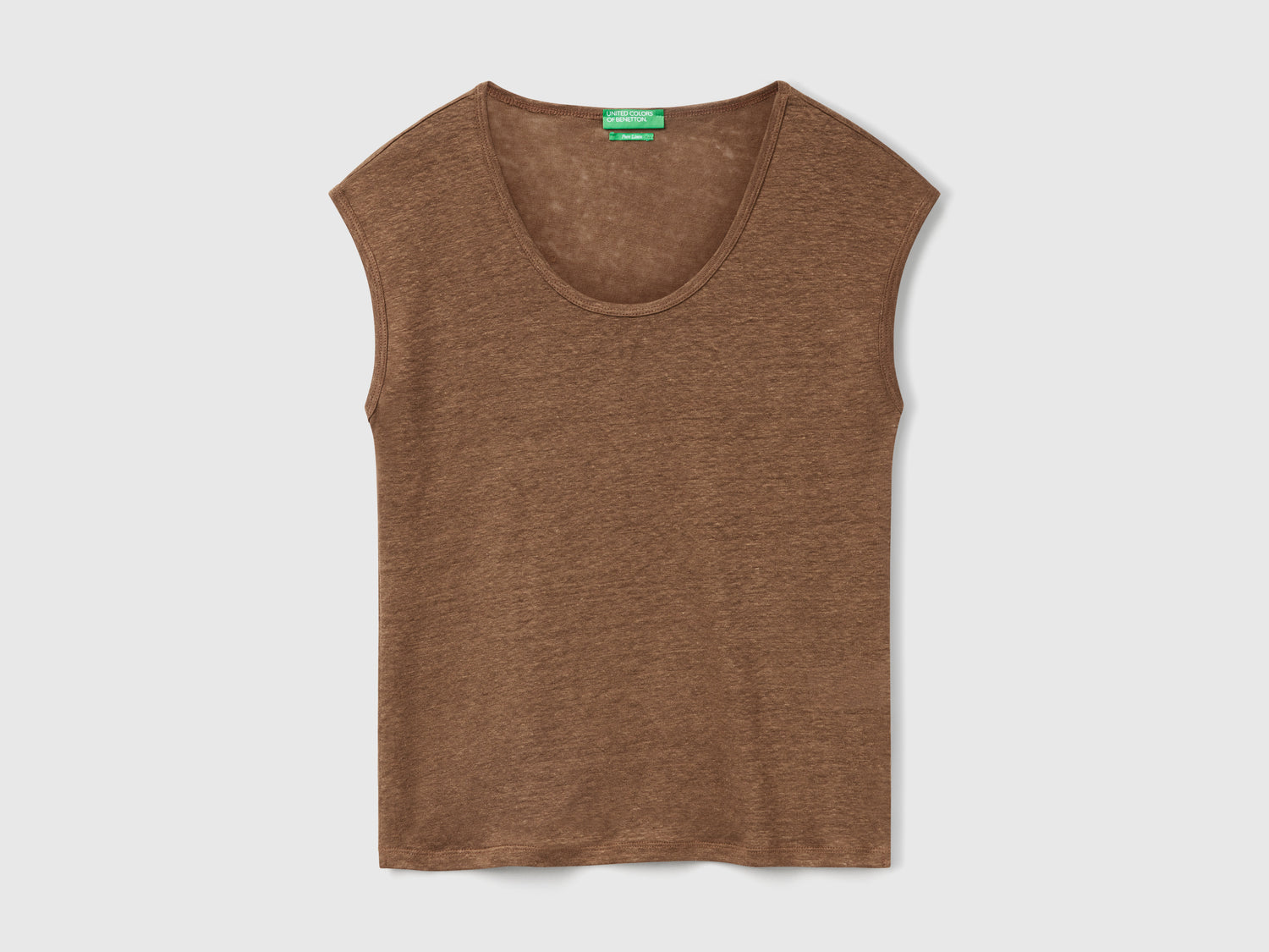 Pure linen wide neck T-shirt da donna marrone | Benetton Outlet