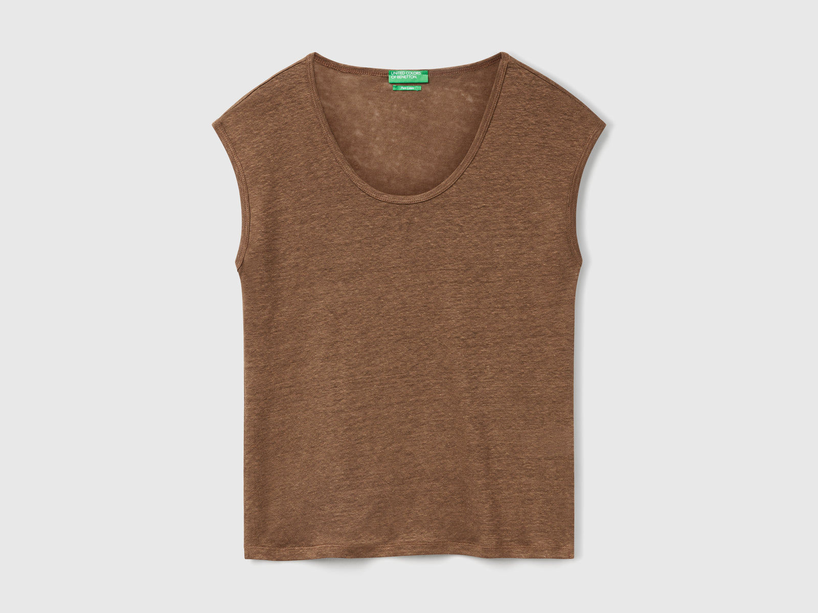 Maglietta scollo ampio in puro lino da donna marrone | Benetton Outlet