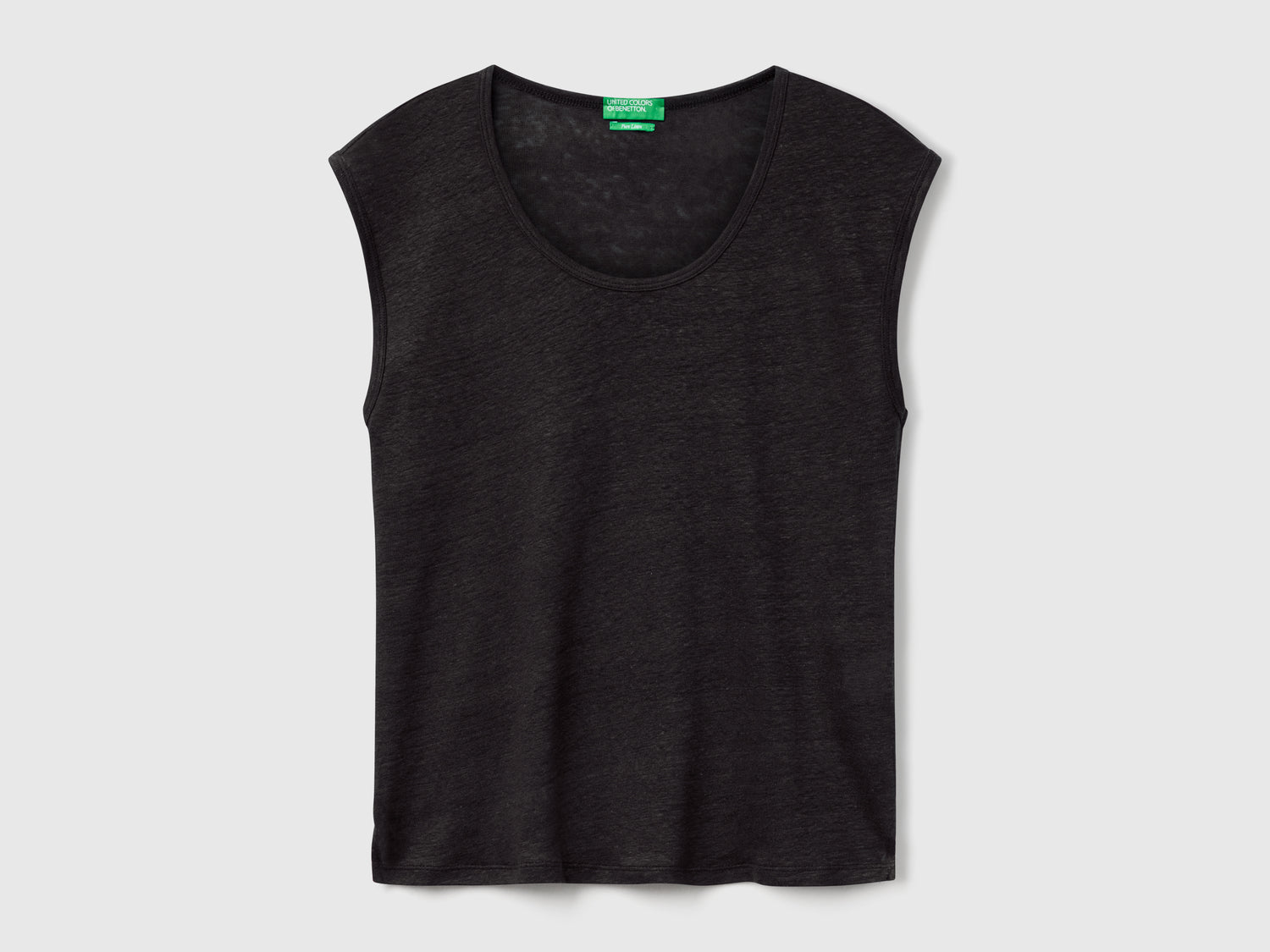 Maglietta scollo ampio in puro lino da donna nero | Benetton Outlet