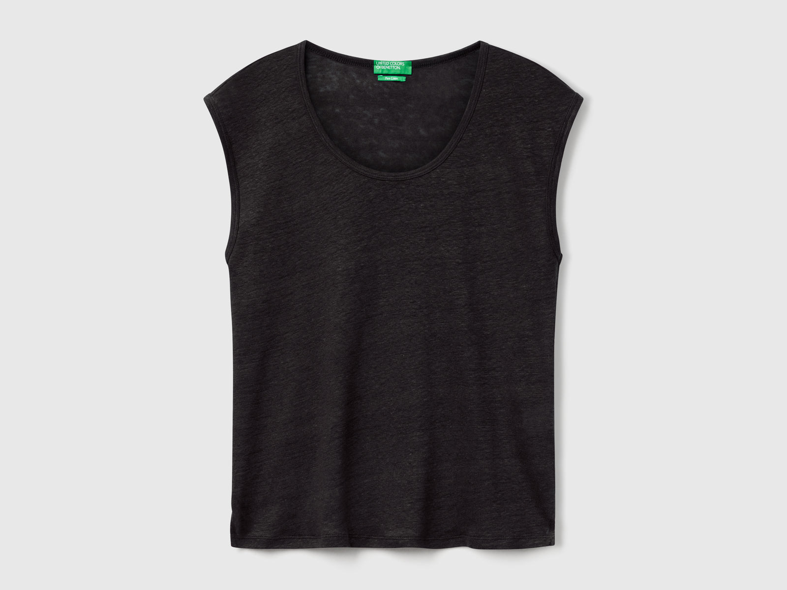 Maglietta scollo ampio in puro lino da donna nero | Benetton Outlet