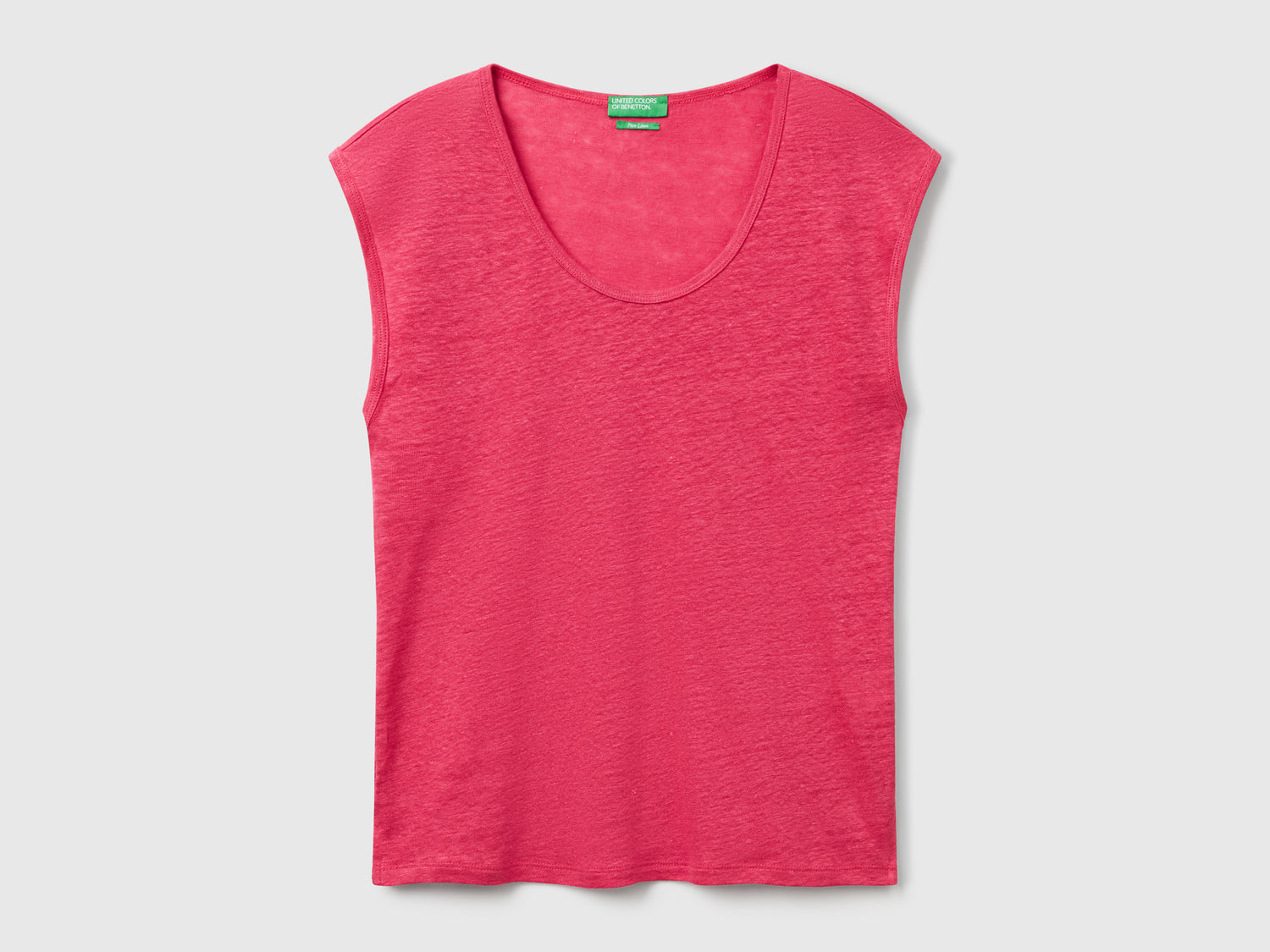 Pure linen wide neck T-shirt da donna fragola | Benetton Outlet