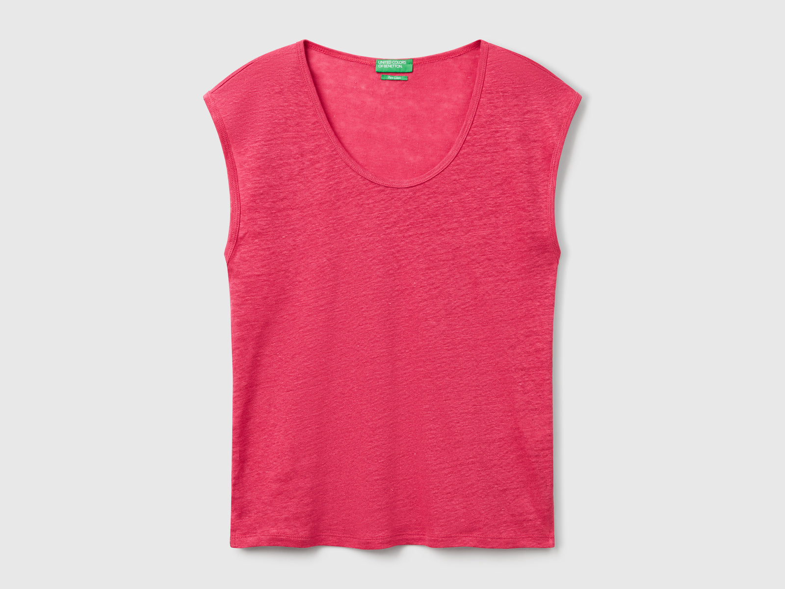 Maglietta scollo ampio in puro lino da donna fragola | Benetton Outlet