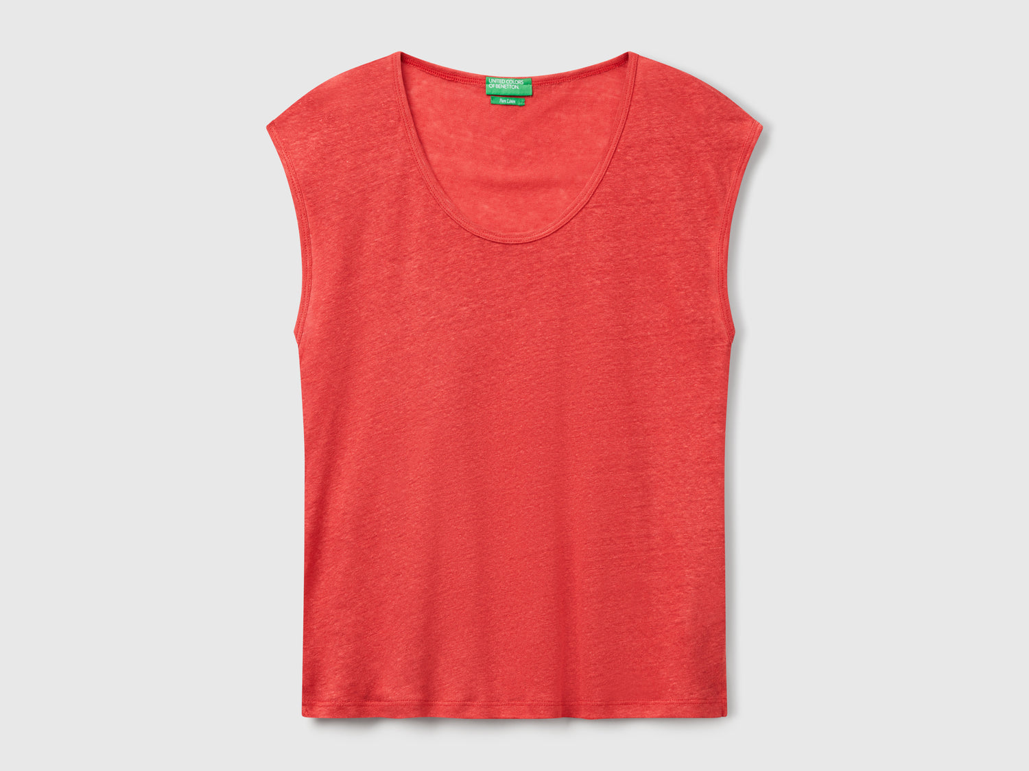 Maglietta scollo ampio in puro lino da donna rosso mattone | Benetton Outlet