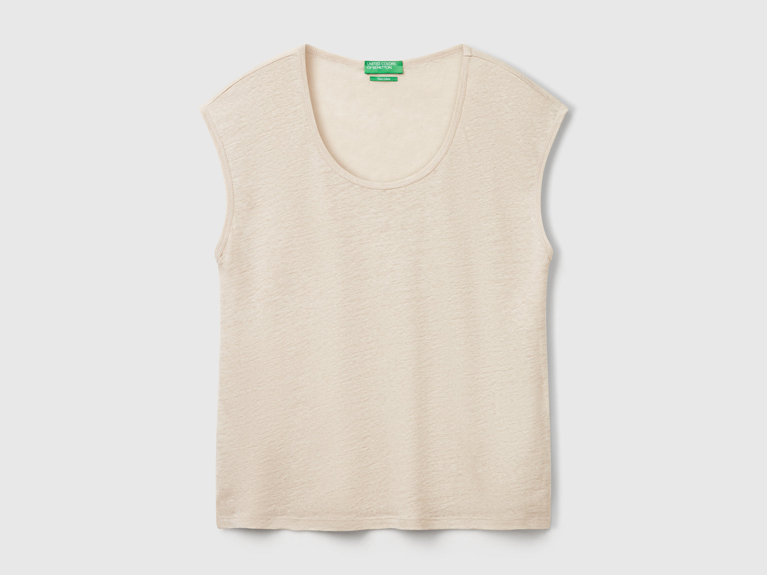 Maglietta scollo ampio in puro lino da donna beige | Benetton Outlet
