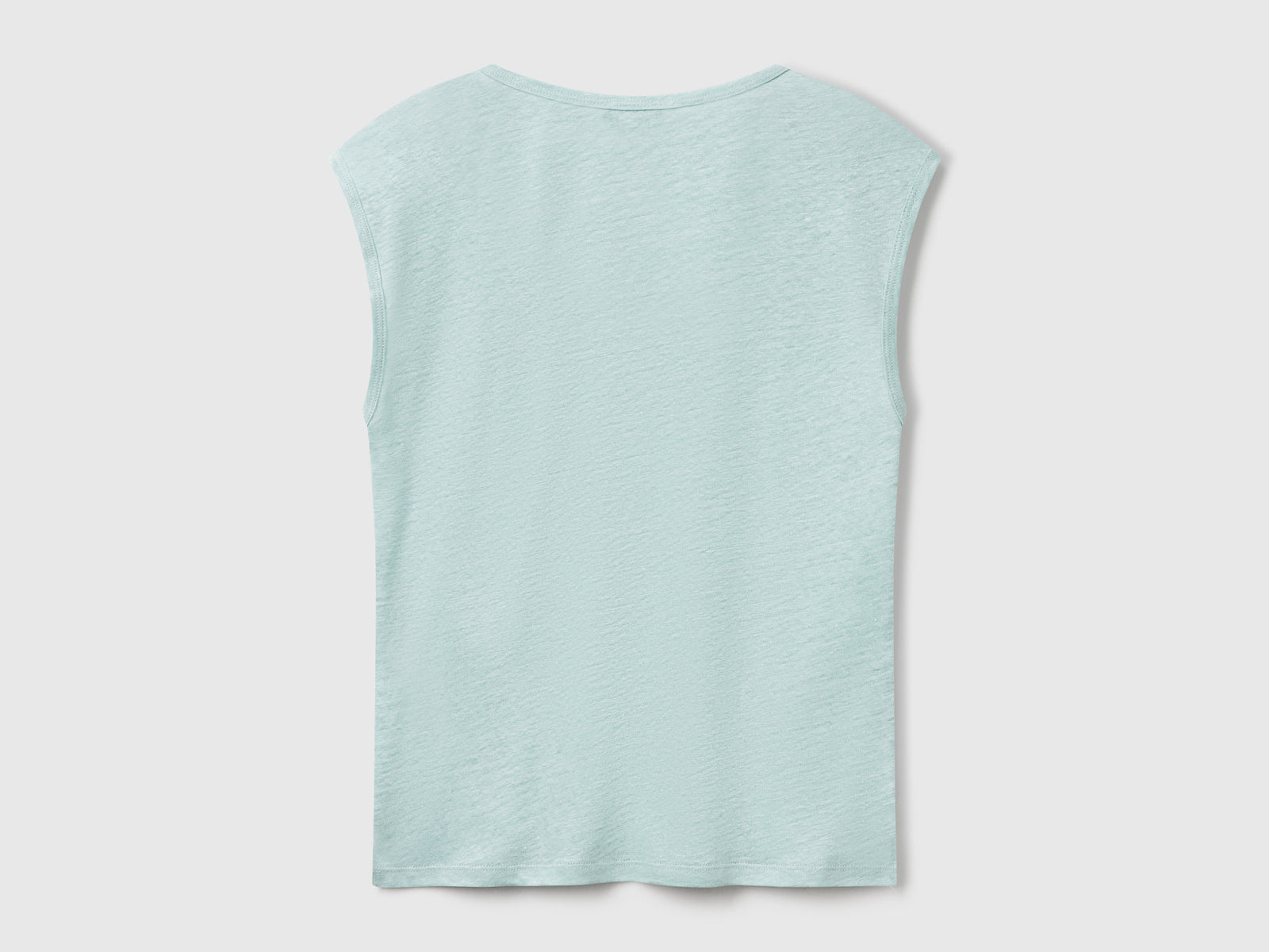 Maglietta scollo ampio in puro lino da donna verde acqua 2 | Benetton Outlet