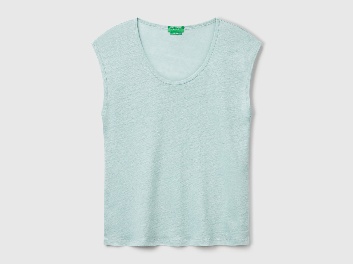 Maglietta scollo ampio in puro lino da donna verde acqua | Benetton Outlet