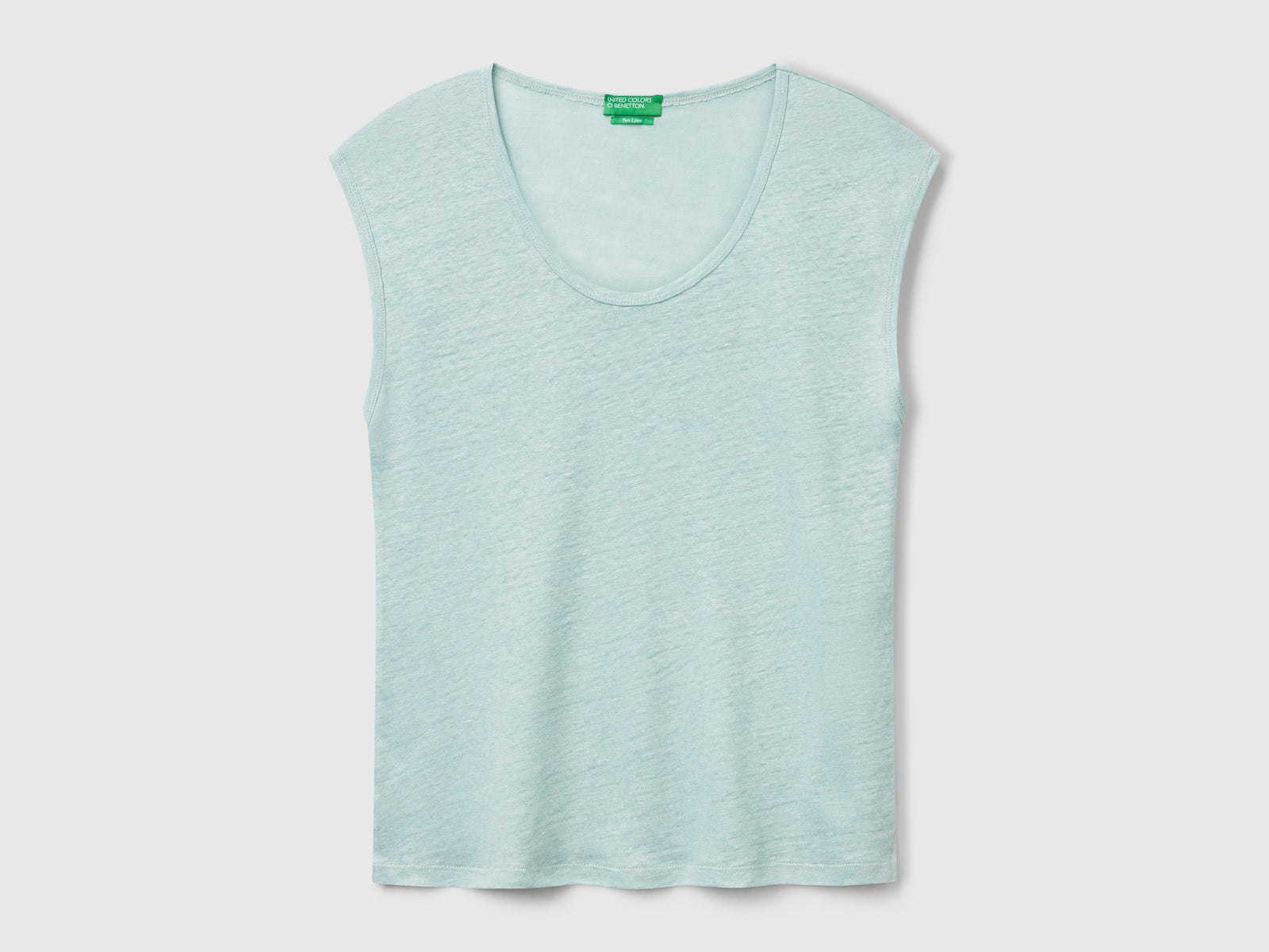 Maglietta scollo ampio in puro lino da donna verde acqua | Benetton Outlet