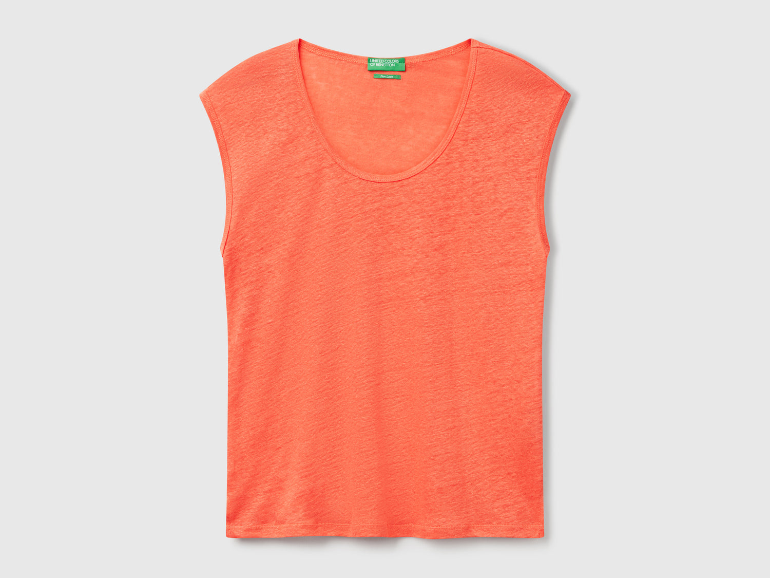 Pure linen wide neck T-shirt da donna arancione | Benetton Outlet