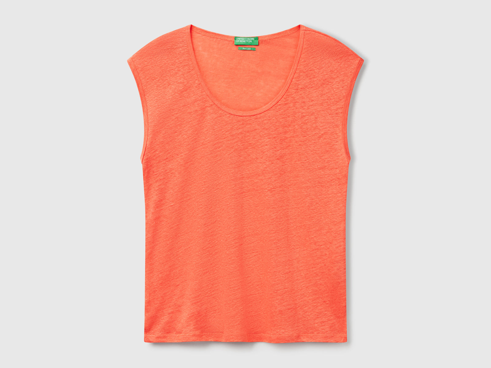 Pure linen wide neck T-shirt da donna arancione | Benetton Outlet