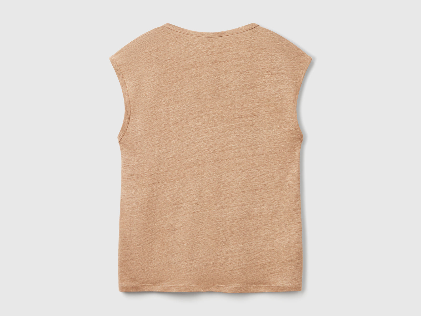 Maglietta scollo ampio in puro lino da donna cammello 2 | Benetton Outlet