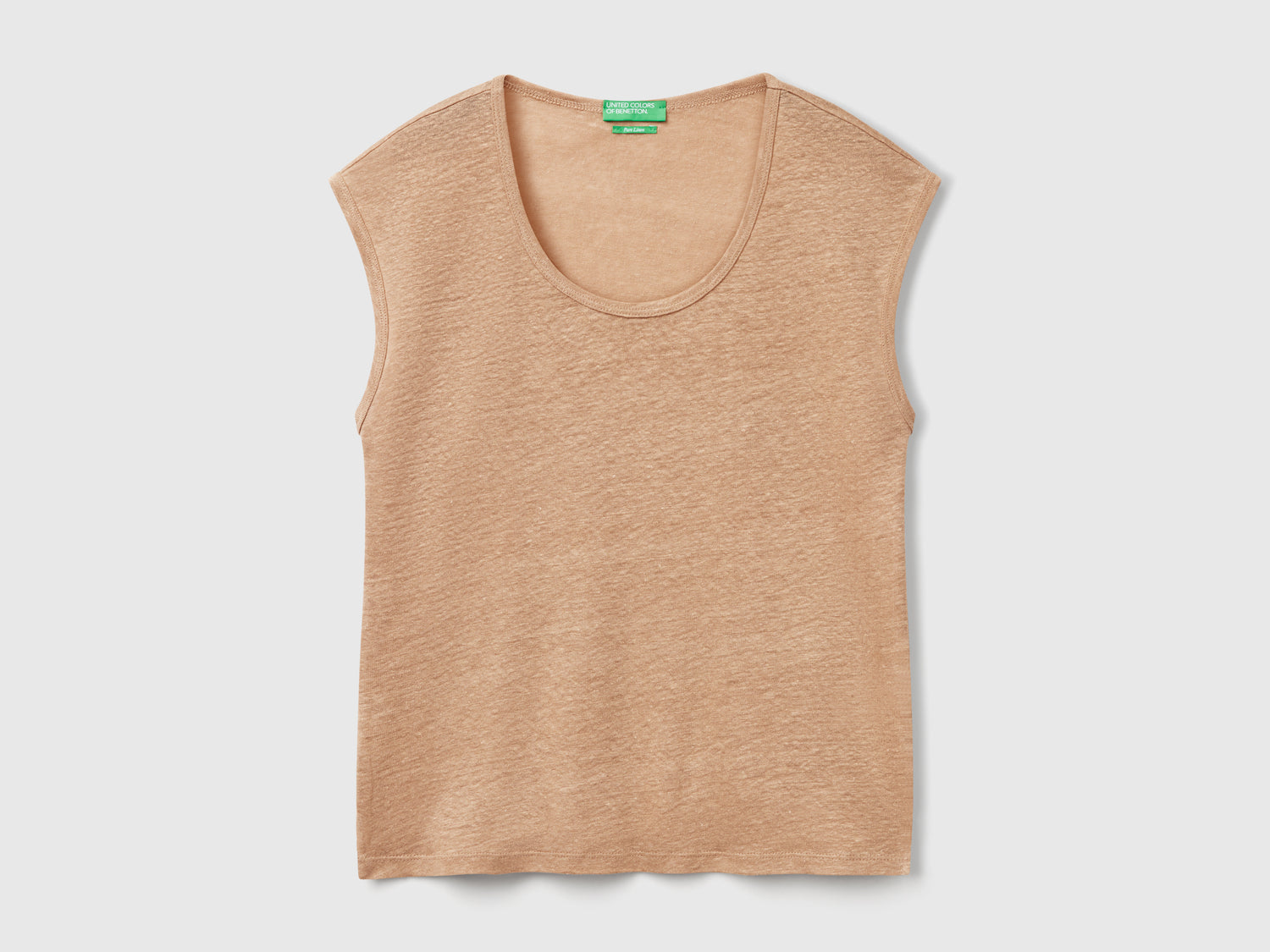 Pure linen wide neck T-shirt da donna cammello | Benetton Outlet