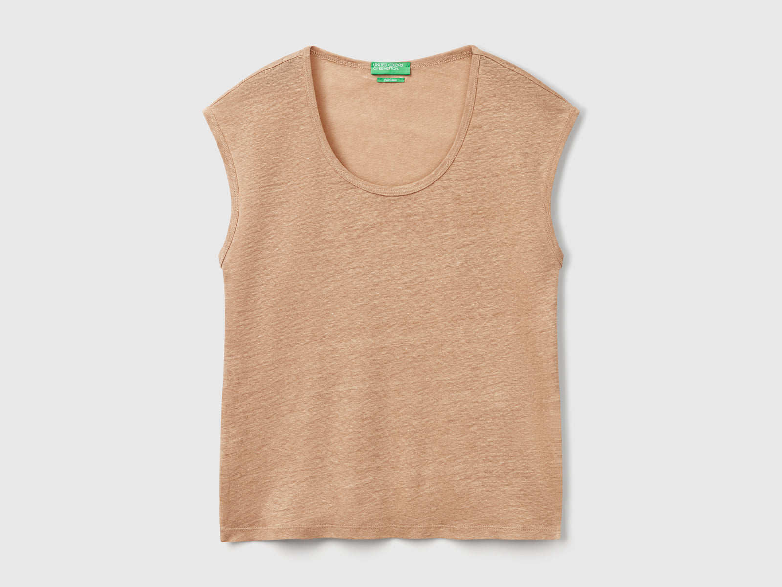 Maglietta scollo ampio in puro lino da donna cammello | Benetton Outlet