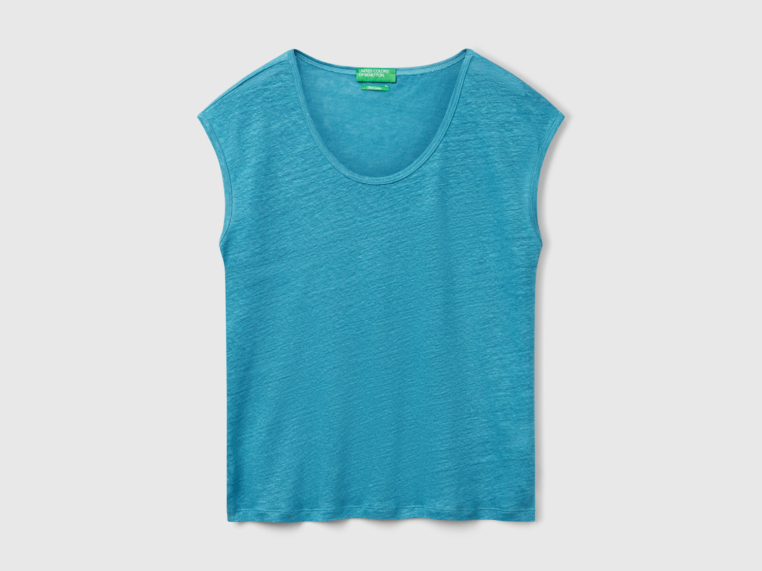 Maglietta scollo ampio in puro lino da donna turchese | Benetton Outlet