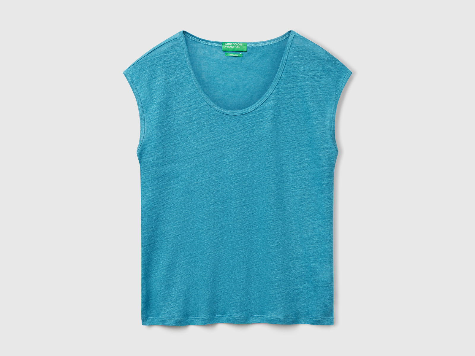 Maglietta scollo ampio in puro lino da donna turchese | Benetton Outlet
