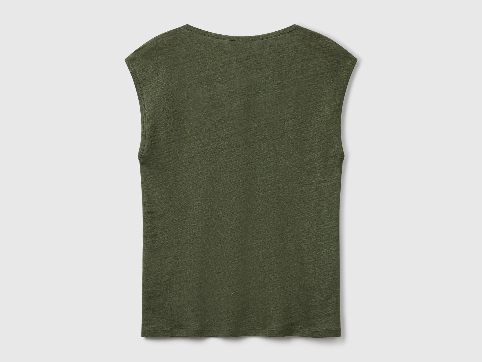 Maglietta scollo ampio in puro lino da donna verde militare 2 | Benetton Outlet