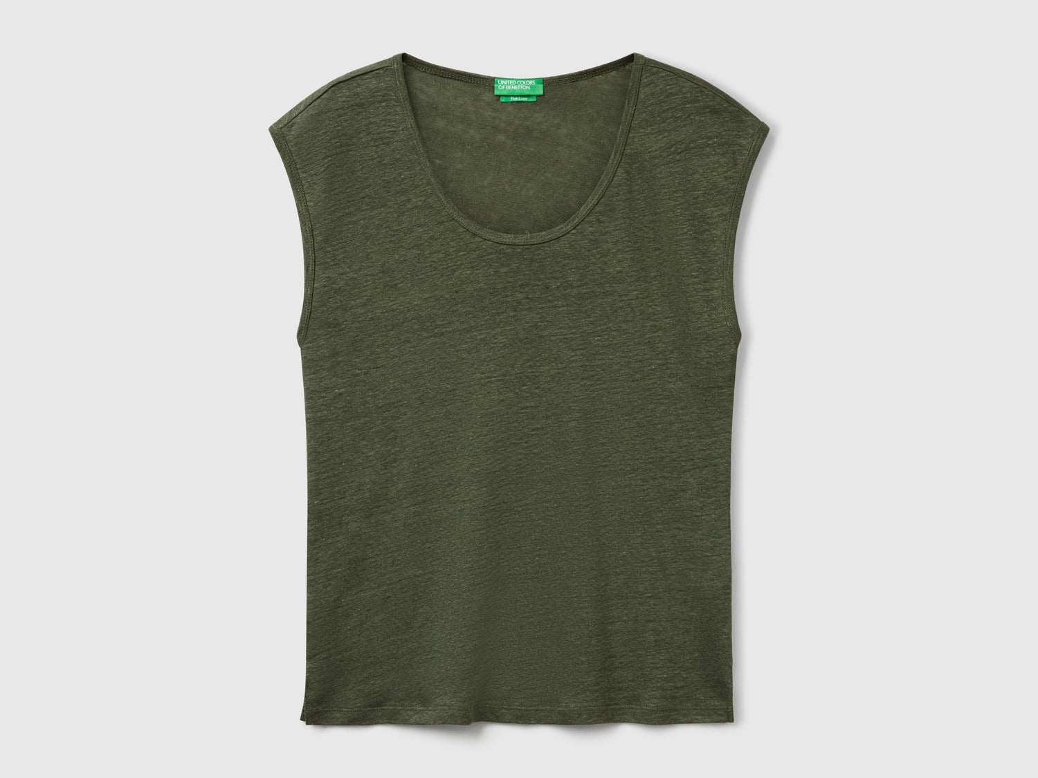 Maglietta scollo ampio in puro lino da donna verde militare | Benetton Outlet
