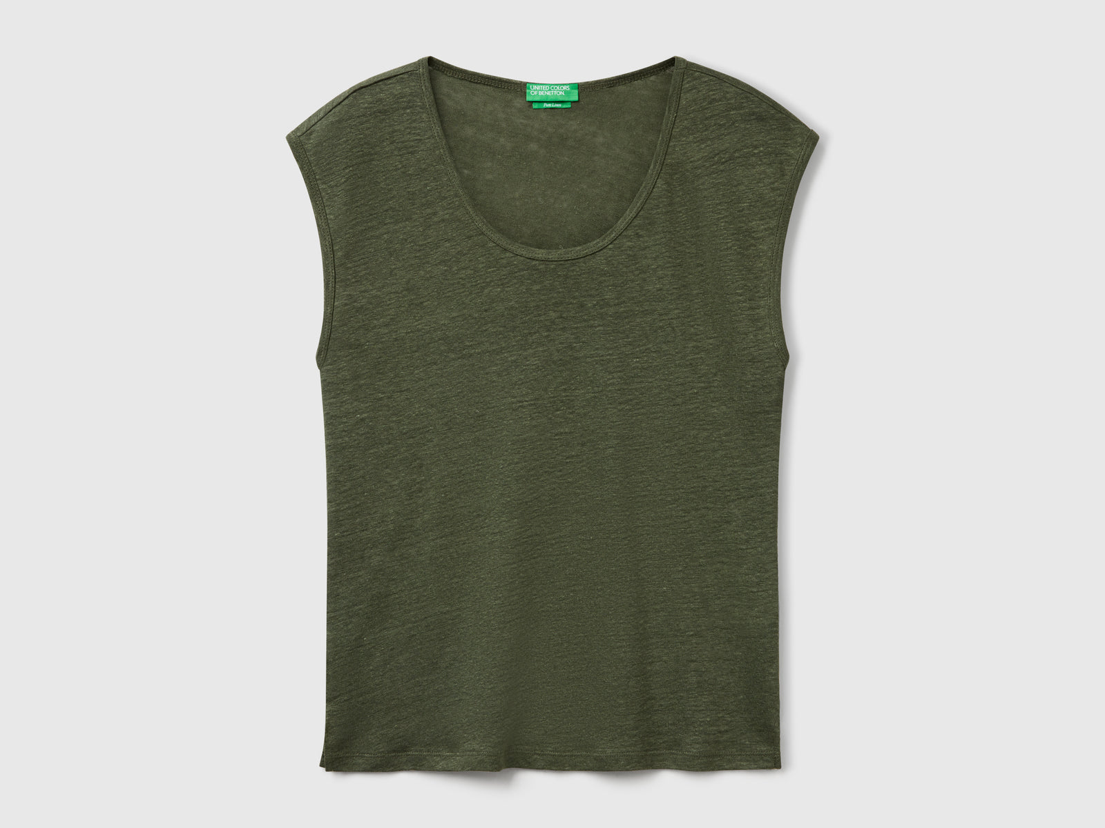 Maglietta scollo ampio in puro lino da donna verde militare | Benetton Outlet