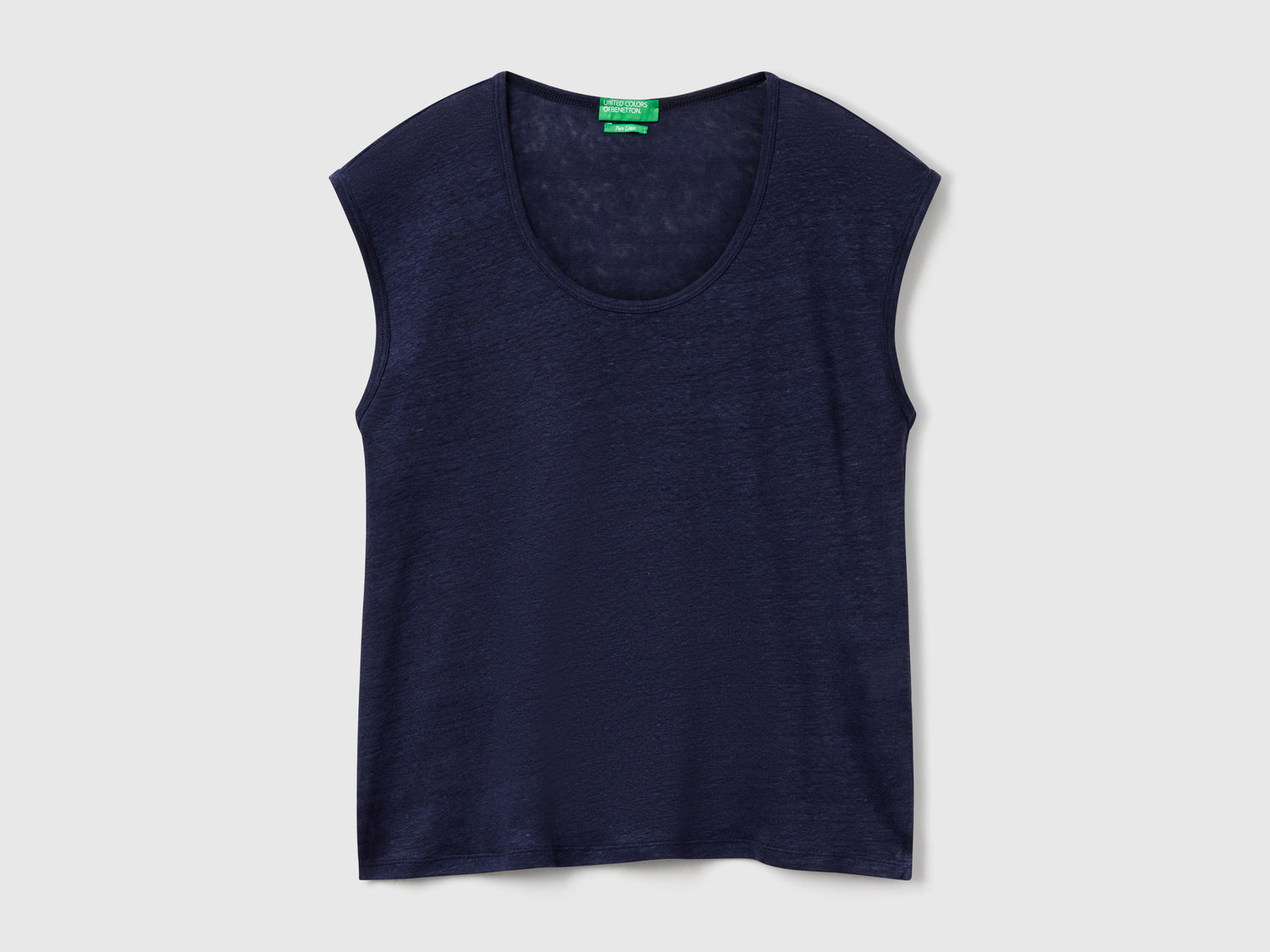 Maglietta scollo ampio in puro lino da donna blu scuro | Benetton Outlet